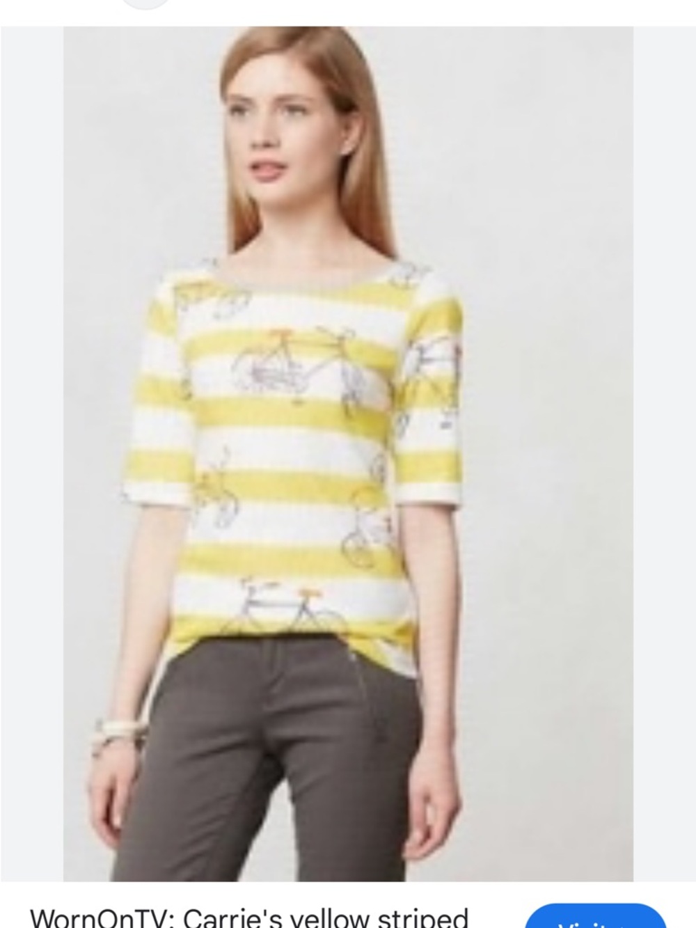 Anthropologie Yellow & White Striped Bicycle Print Short Sleeve Tee